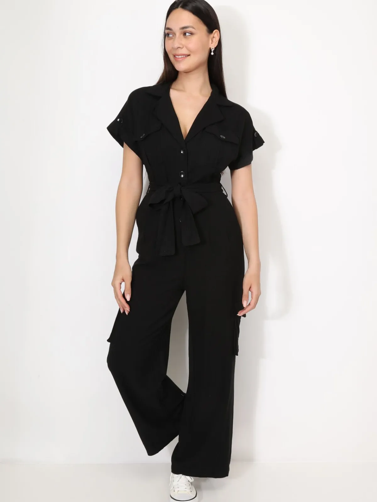 Online La Modeuse Combinaison style cargo à nouer Noir