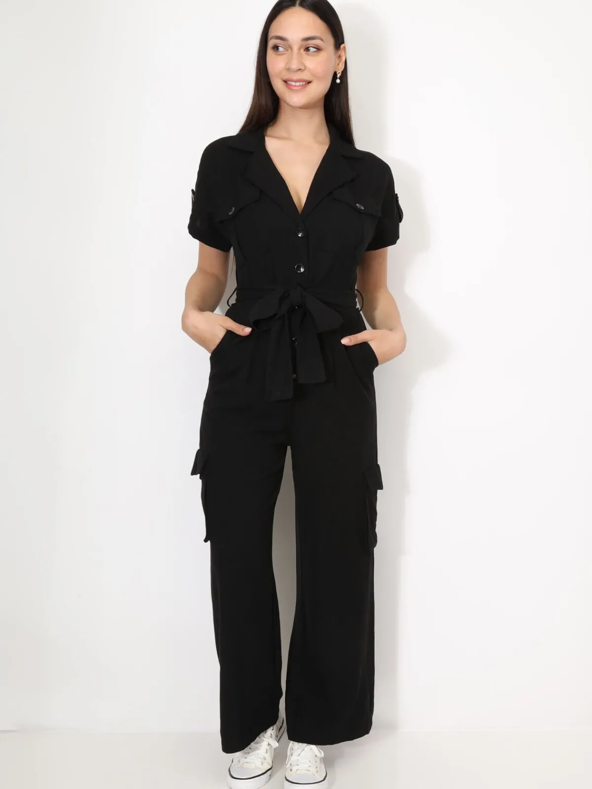Online La Modeuse Combinaison style cargo à nouer Noir