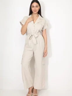 Outlet La Modeuse Combinaison style cargo à nouer Beige