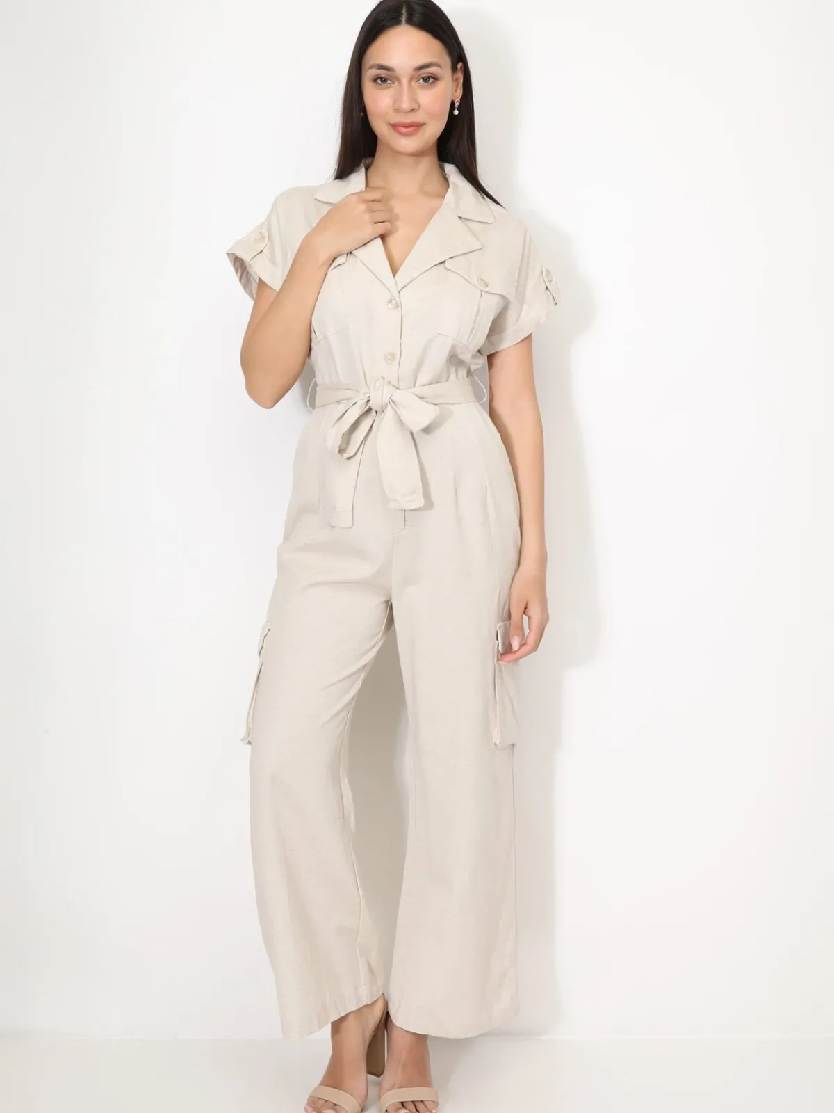 Outlet La Modeuse Combinaison style cargo à nouer Beige