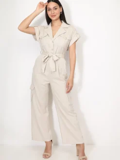 Outlet La Modeuse Combinaison style cargo à nouer Beige