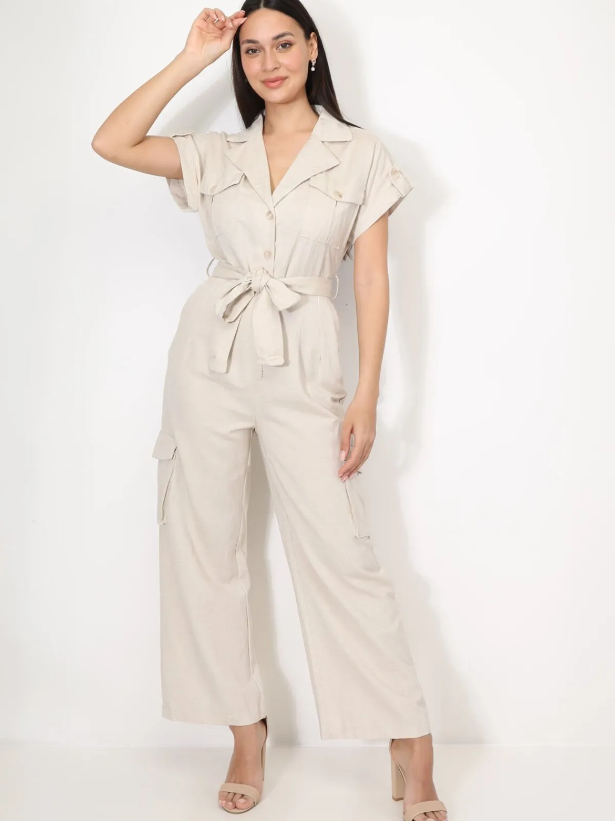 Outlet La Modeuse Combinaison style cargo à nouer Beige