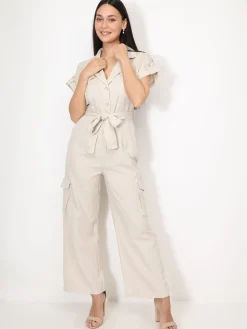 Outlet La Modeuse Combinaison style cargo à nouer Beige