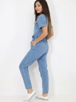 New La Modeuse Combinaison style utilitaire en jeans Bleu