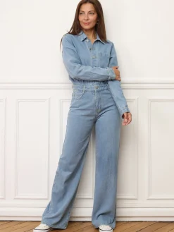 Sale La Modeuse Combinaison style utilitaire en denim Bleu