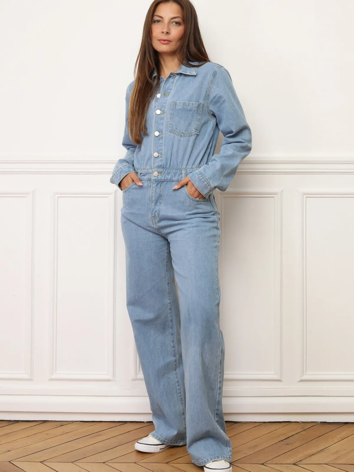 Sale La Modeuse Combinaison style utilitaire en denim Bleu