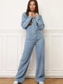 Sale La Modeuse Combinaison style utilitaire en denim Bleu