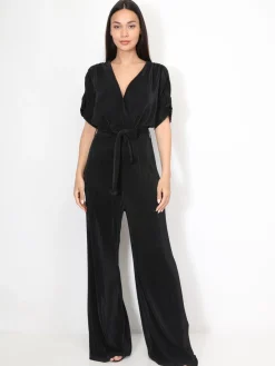 Clearance La Modeuse Combinaison évasée et plissée Noir