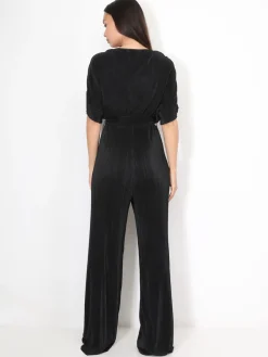 Clearance La Modeuse Combinaison évasée et plissée Noir