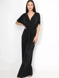 Clearance La Modeuse Combinaison évasée et plissée Noir