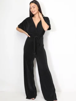 Clearance La Modeuse Combinaison évasée et plissée Noir