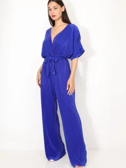 Sale La Modeuse Combinaison évasée et plissée Bleu