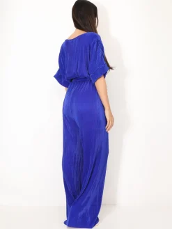 Sale La Modeuse Combinaison évasée et plissée Bleu