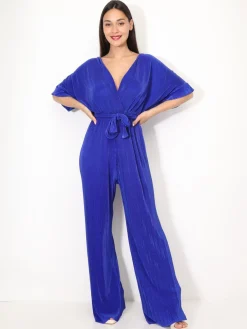 Sale La Modeuse Combinaison évasée et plissée Bleu