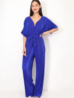 Sale La Modeuse Combinaison évasée et plissée Bleu