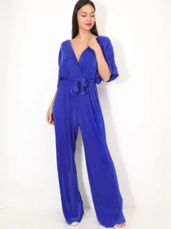 Sale La Modeuse Combinaison évasée et plissée Bleu