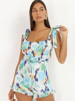 Hot La Modeuse Combi-short à motifs aquarelles Vert