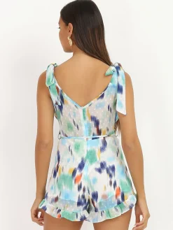 Hot La Modeuse Combi-short à motifs aquarelles Vert