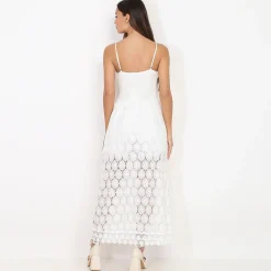 Outlet La Modeuse Combi-short avec jupe longue fendue en dentelle Blanc