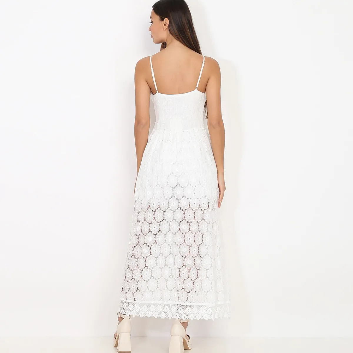 Outlet La Modeuse Combi-short avec jupe longue fendue en dentelle Blanc