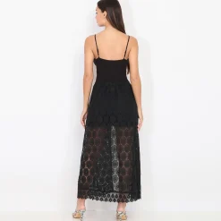 Outlet La Modeuse Combi-short avec jupe longue fendue en dentelle Noir