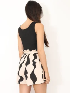 La Modeuse Combi-short bi-matières à motif rétro Noir