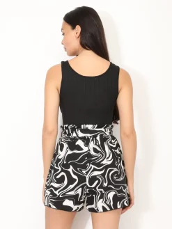 New La Modeuse Combi-short bi-matières à motif marbré Noir