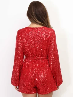 Clearance La Modeuse Combi-short cache-c艙ur à sequins Rouge