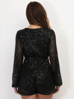 La Modeuse Combi-short cache-c艙ur à sequins Noir