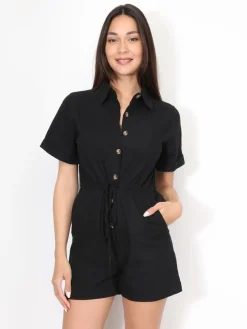 Discount La Modeuse Combi-short ceinturée en coton Noir