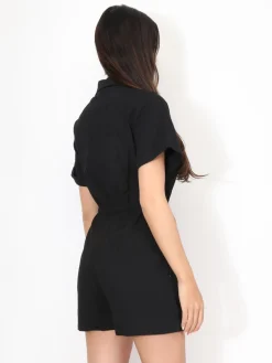 Discount La Modeuse Combi-short ceinturée en coton Noir