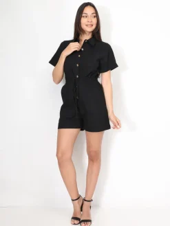 Discount La Modeuse Combi-short ceinturée en coton Noir