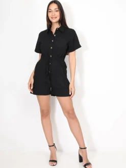 Discount La Modeuse Combi-short ceinturée en coton Noir