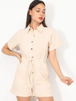 Sale La Modeuse Combi-short ceinturée en coton Beige