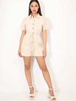 Sale La Modeuse Combi-short ceinturée en coton Beige