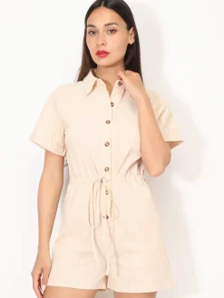 Sale La Modeuse Combi-short ceinturée en coton Beige