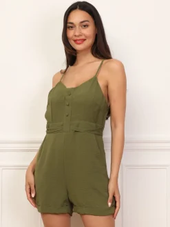 La Modeuse Combi-short cintré à boutons Kaki