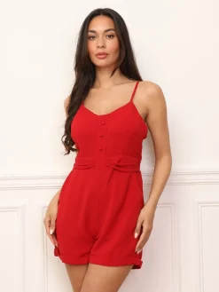Clearance La Modeuse Combi-short cintré à boutons Rouge
