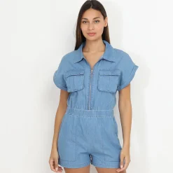 Discount La Modeuse Combi-short denim à zip Bleu