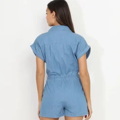 Discount La Modeuse Combi-short denim à zip Bleu