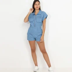 Discount La Modeuse Combi-short denim à zip Bleu