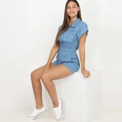 Discount La Modeuse Combi-short denim à zip Bleu