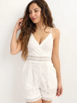 La Modeuse Combi-short en dentelle et crochet Blanc