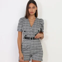 Clearance La Modeuse Combishort noir et blanc pied de poule Gris