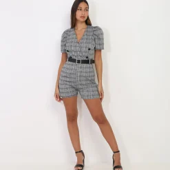 Clearance La Modeuse Combishort noir et blanc pied de poule Gris