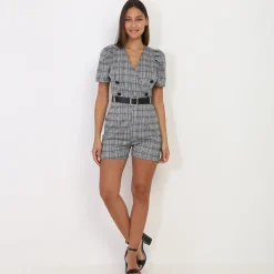 Clearance La Modeuse Combishort noir et blanc pied de poule Gris