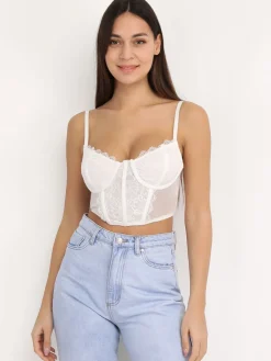 Clearance La Modeuse Corset à dentelle et armatures Blanc