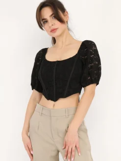La Modeuse Corset dentelle à manches bouffantes Noir