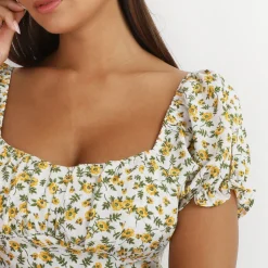 Online La Modeuse Crop top à fleurs et à nouer Blanc