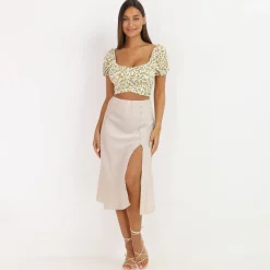 Online La Modeuse Crop top à fleurs et à nouer Blanc